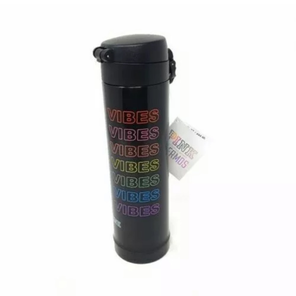 VS Pink Thermos Mug Travel Cup Black Rainbow NEW